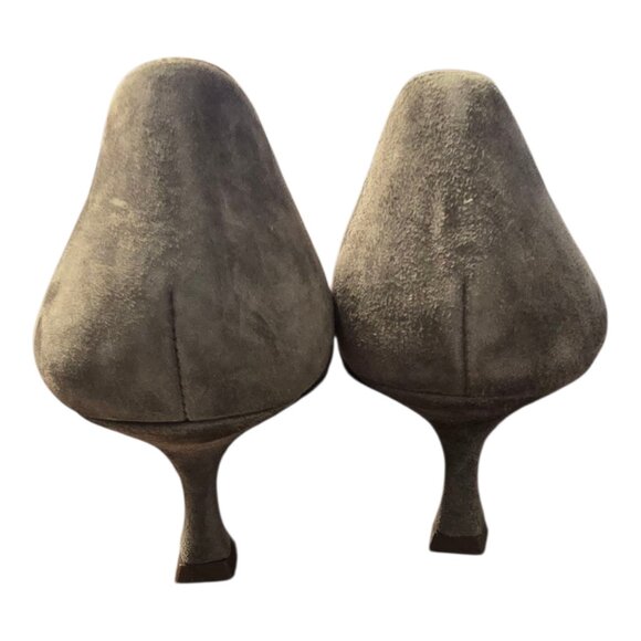Share Ann Taylor Women's Gray Suede CutOutbNip Toe Kitten Heel Pumps sz 8M - Picture 3 of 7